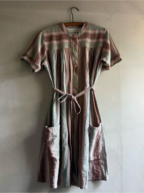 Ace & Jig Pink and Sage Striped Button-Front Midi Dress